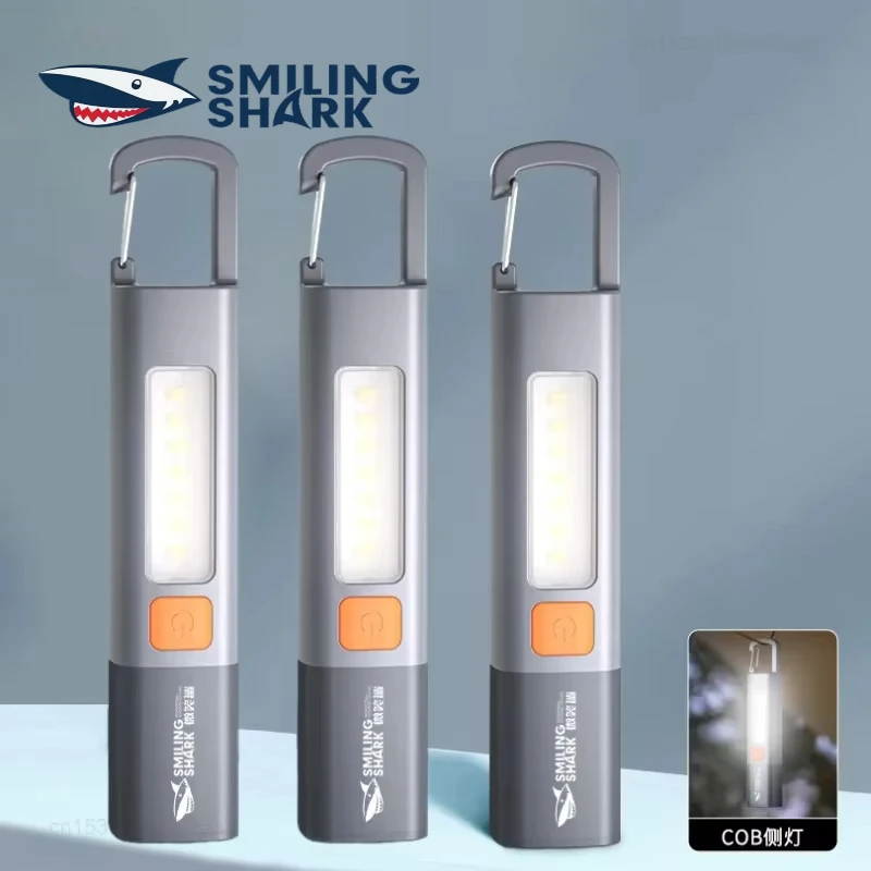 SMILING SHARK Portable LED Flashlight USB Rechargeable Hook Zoomable Torch Outdoor Camping Hiking Long-range Emergency Lantern