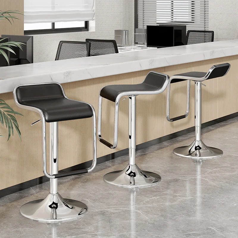 Modern Office High Bar Chairs Kitchen Lift Leather Bar Stool Backrest Design Barstool Swivel Chair Metal Counter Stools Bench