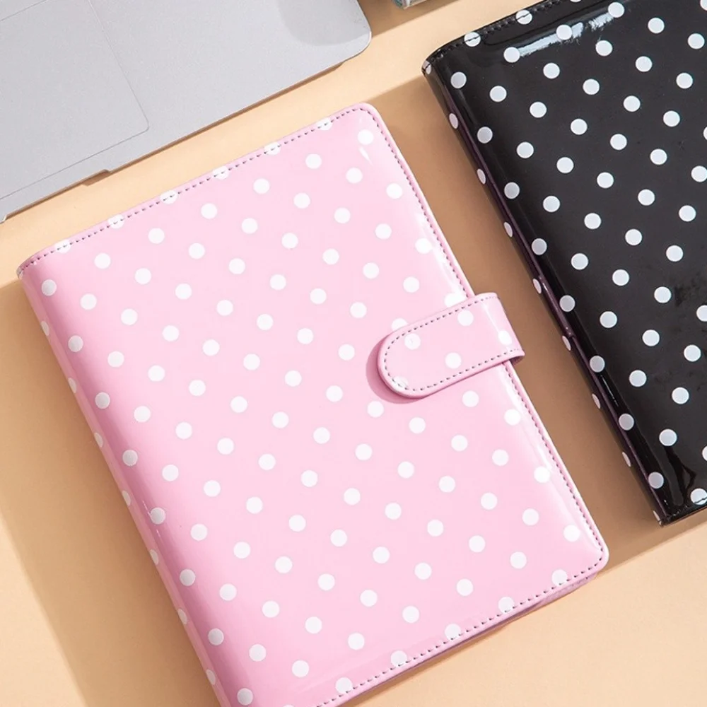 

New A5 Photo Binder Book 6 Ring Polka Dot Loose-leaf Ledger PU Leather 4 Pocket Card Pages Refillable Notebook Binder Idol Cards