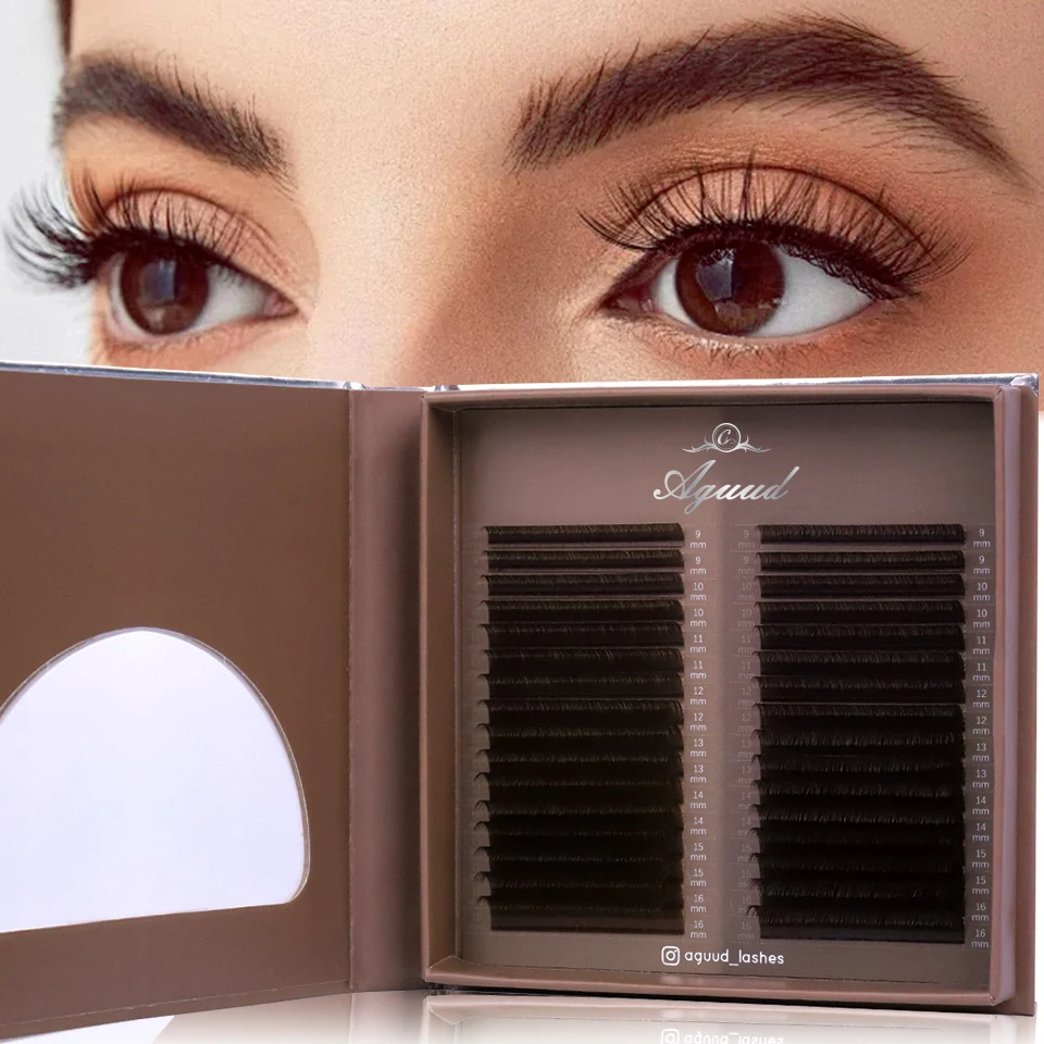 AGUUD Luxury Brown Russian Volume Eyelashes Extension Soft Silk Individual Lashes Mix 9-16mm Brown Chocolate Color Mink Eyelash