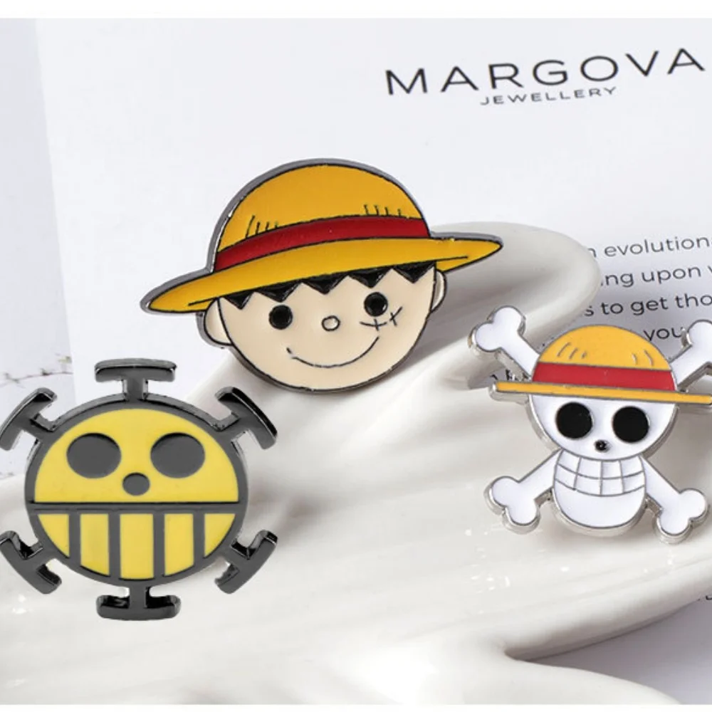 Broche de One Piece con Luffy, Sombrero de Paja, Broche de One Piece, Pin de Metal con Calavera de Solon, Pin de Dibujos Animados