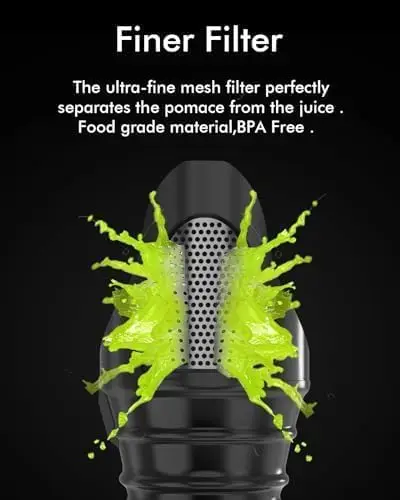 Slow Masticating Cold Press Juicer Machines for Fruit & Vegetable, Juice Yield Maker Extractor with Dual Mouth,Non-BPA, Red