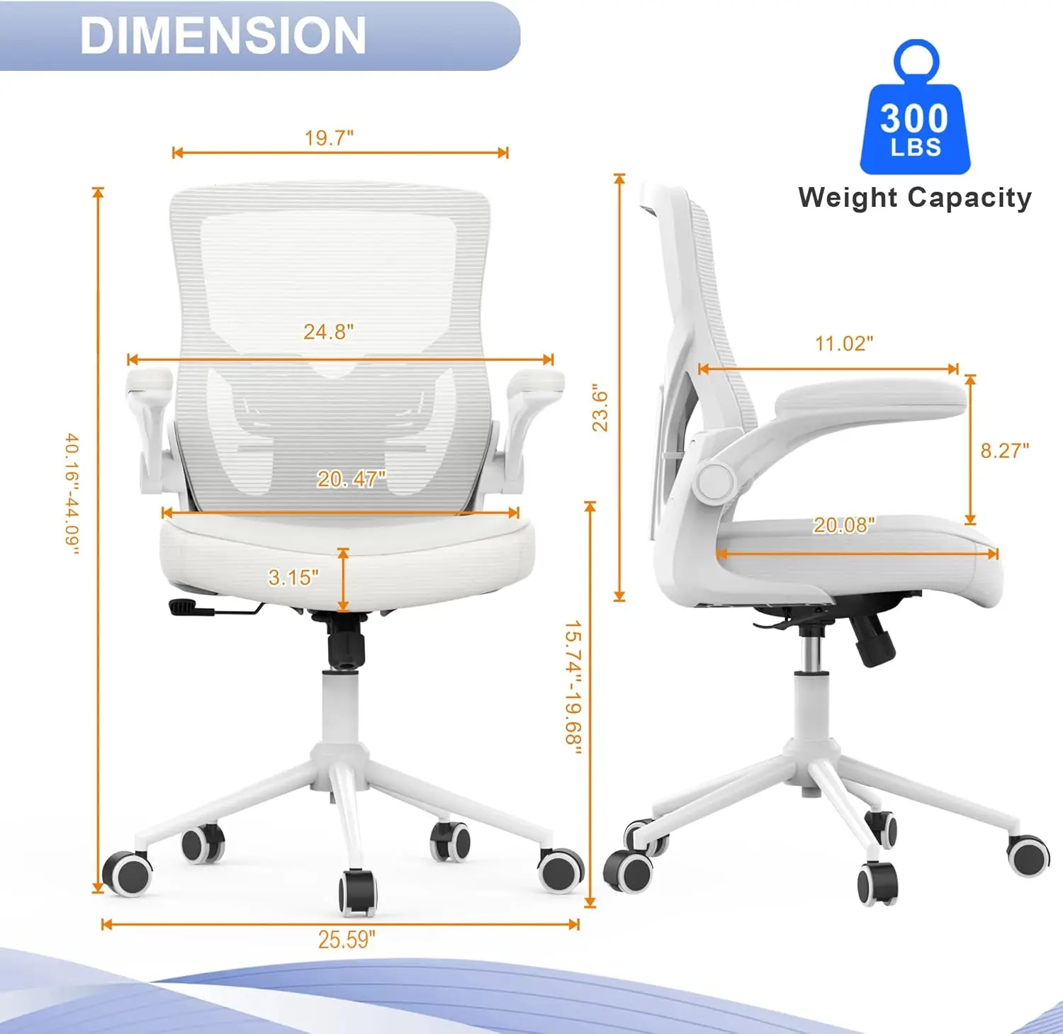 Desk Chair Adjustable Height and Ergonomic Design Home Office Computer Chair Executive Lumbar Support Padded Flip-up Armrest Swi