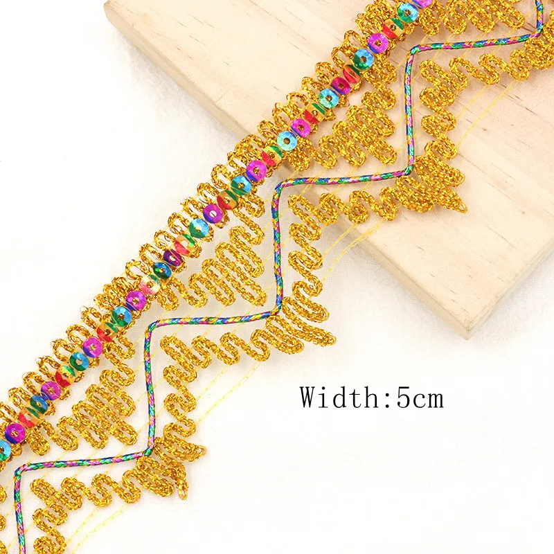 5Yards Gold Silver Lace Sequins Ribbon Wave Trim DIY Dance Costume Table Decoration Accessories