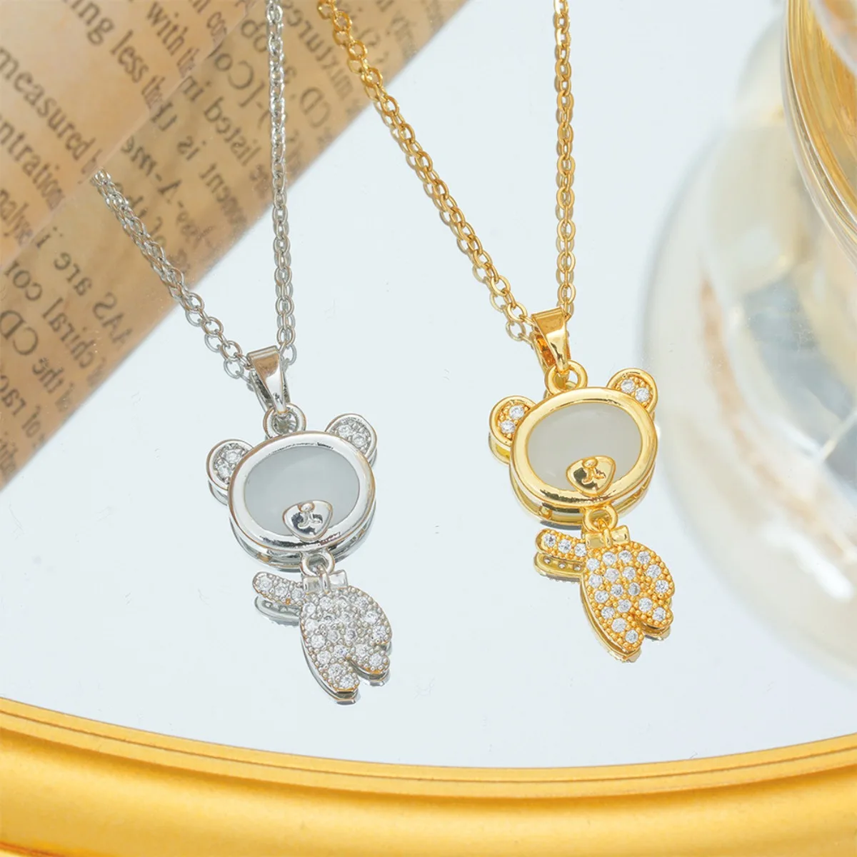 Stainless Steel Chain Cute Zircon Bear Pendant Necklaces for Women Men Fashion Collar Accessories Jewelry Gifts for Friends