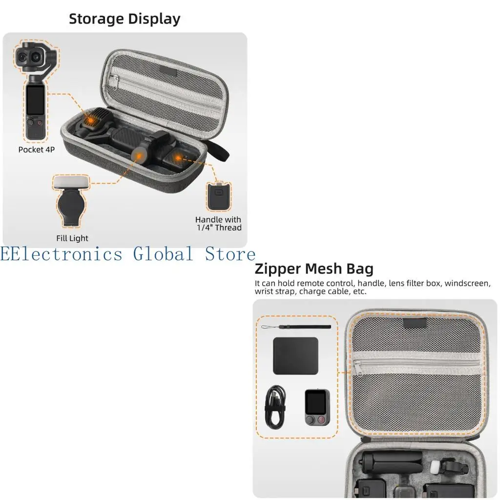 462B Camera Case, Hard Shell Travel Storage Case for Pocket 4P Daily Carry, Gray Exterior for Home Storage and Desk Use