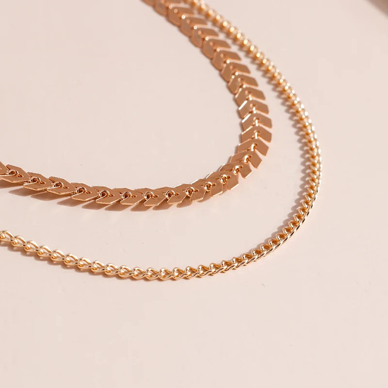 Aihua Gothic Doppelschichten Halsband Halskette für Frauen Flache Kette Halsband Auf Hals Schmuck Collares Fishbone Flugzeug Halskette – Detail 5