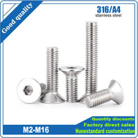 1/50Pcs 316 Stainless Steel M2 M2.5 M3 M4 M5 M6 M8 M10 M12 M16 DIN7991 Hexagon Hex Socket Flat Countersunk Allen Head Bolt Screw