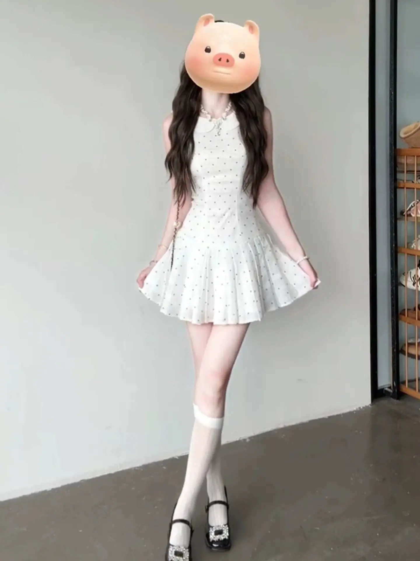 Sweet First Love Polka Dot Dress Beautiful Doll Collar Sleeveless A-Line  Skirt Summer Fashionable Women's Dress