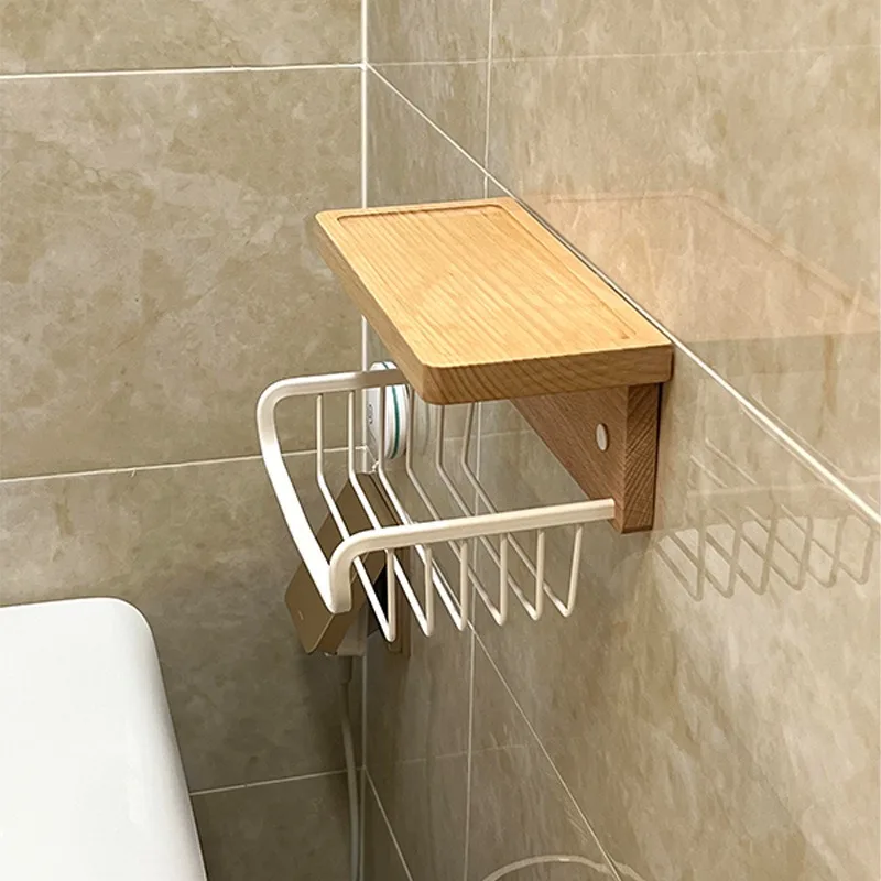 Walnut Paper Towel Rack, No-Drill Storage Rack, Bathroom Toilet Tissue Box