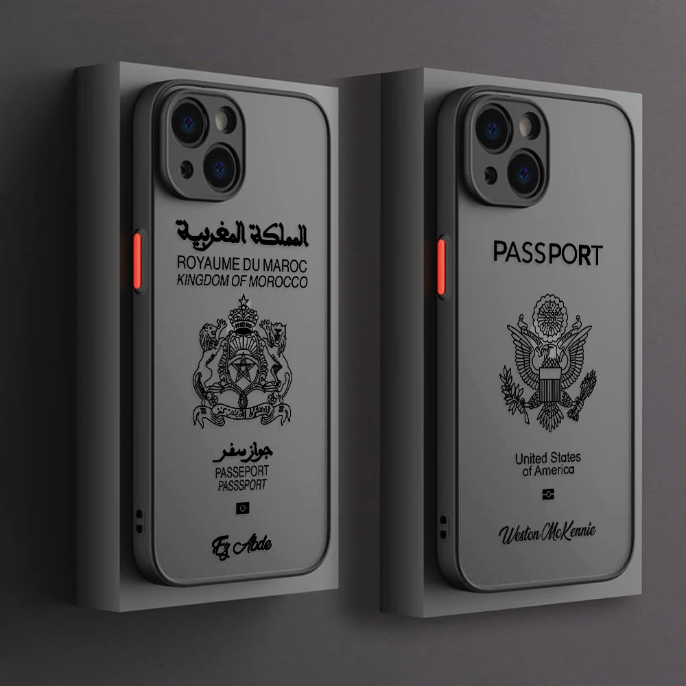 Morocco USA Passport Phone Case for iPhone 15 14 Plus 13 12 Mini 11 Pro Max X Xs XR 7 8 Matte Transparent Hard Cover