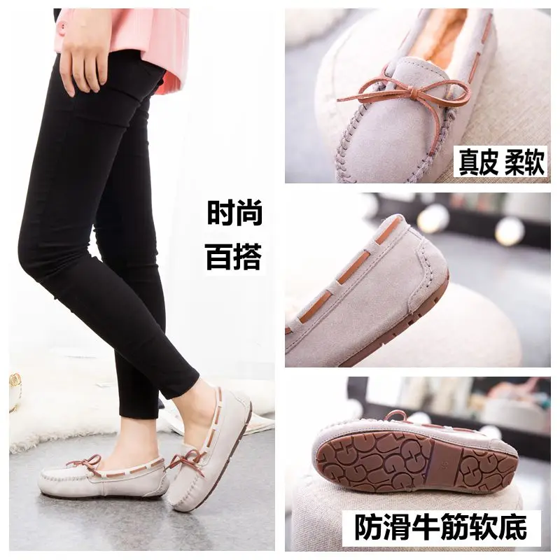 Winter Shoes Women\'s Flat Shoes Sheepskin Loafers Cashmere Thickened Anti-skid Cotton Ladles Moccasins Bow Women\'s Shoes