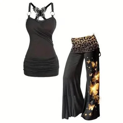 

Thorn ow plus Size Women's Micro Pull Rope Susp Casual Sle Long Pants Tee Piece Set Winter Faion Collection