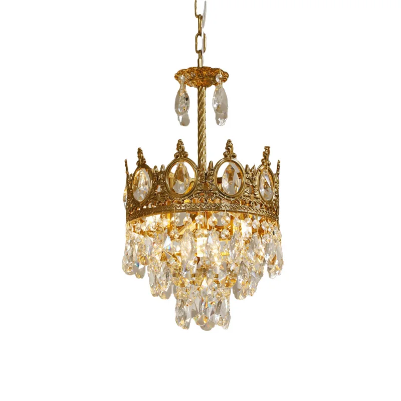 Vintage crown small crystal chandelier French American brass bedroom bedside entry cloakroom light