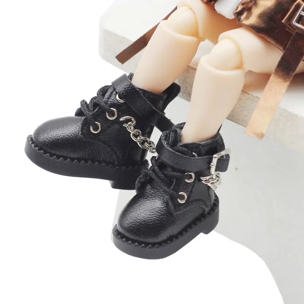 1 paire d'accessoires en cuir PU OB11, chaussures bottes à chaîne, Mini chaussures à chaîne Bjd décontractées à talons hauts 1/12 Bjd Molly