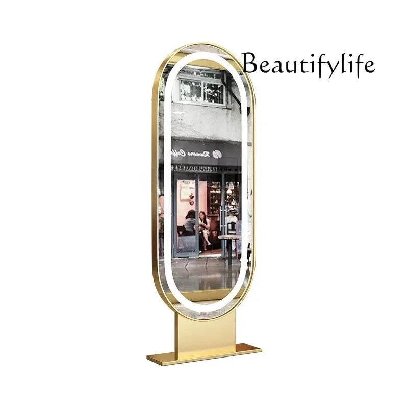 X36 LED Luminous Hair Salon Dressing Table Floor Hair Cutting Perm Mirror Barber Shop For Hair Salon