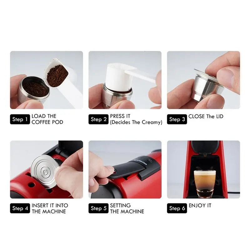 Stainless Steel Reusable Coffee Capsule Pods Single Hole Refillable For Nespresso Coffee Filter Cup Tamper Espresso