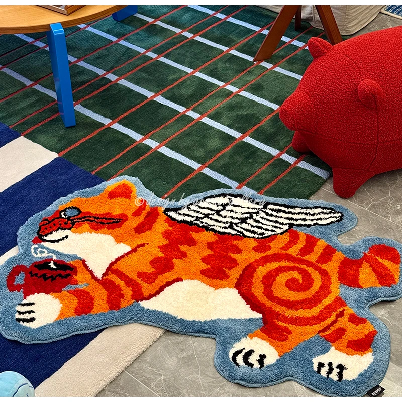 GUVINCI Original Design Mystical Flying Orange Cat Irregular Carpet Super Soft Tufting Area Rugs For Closet Bedside Living Room