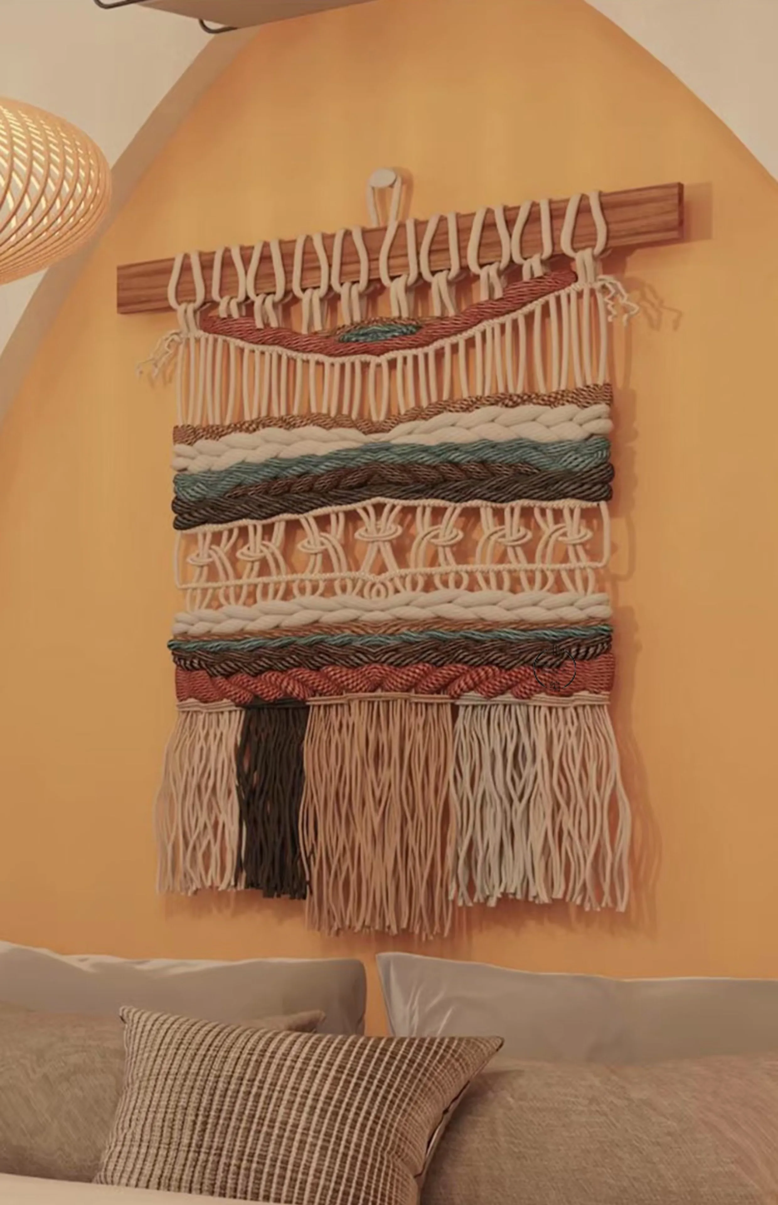 ‌Moroccan Macramé Wall Hanging - Handwoven Boho Tapestry with Wabi-Sabi Style, Minimalist Art Decor for Home & Hotel