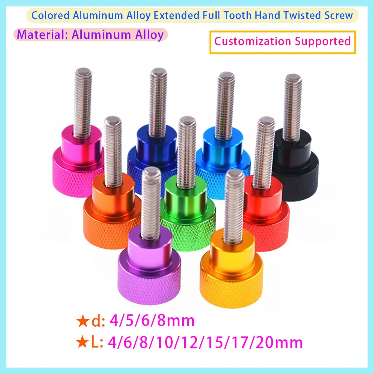 M3 M4 M5 M6 Aluminum Finger Screw with Rolled Stainless Steel Thread, Manual Tightening Screw