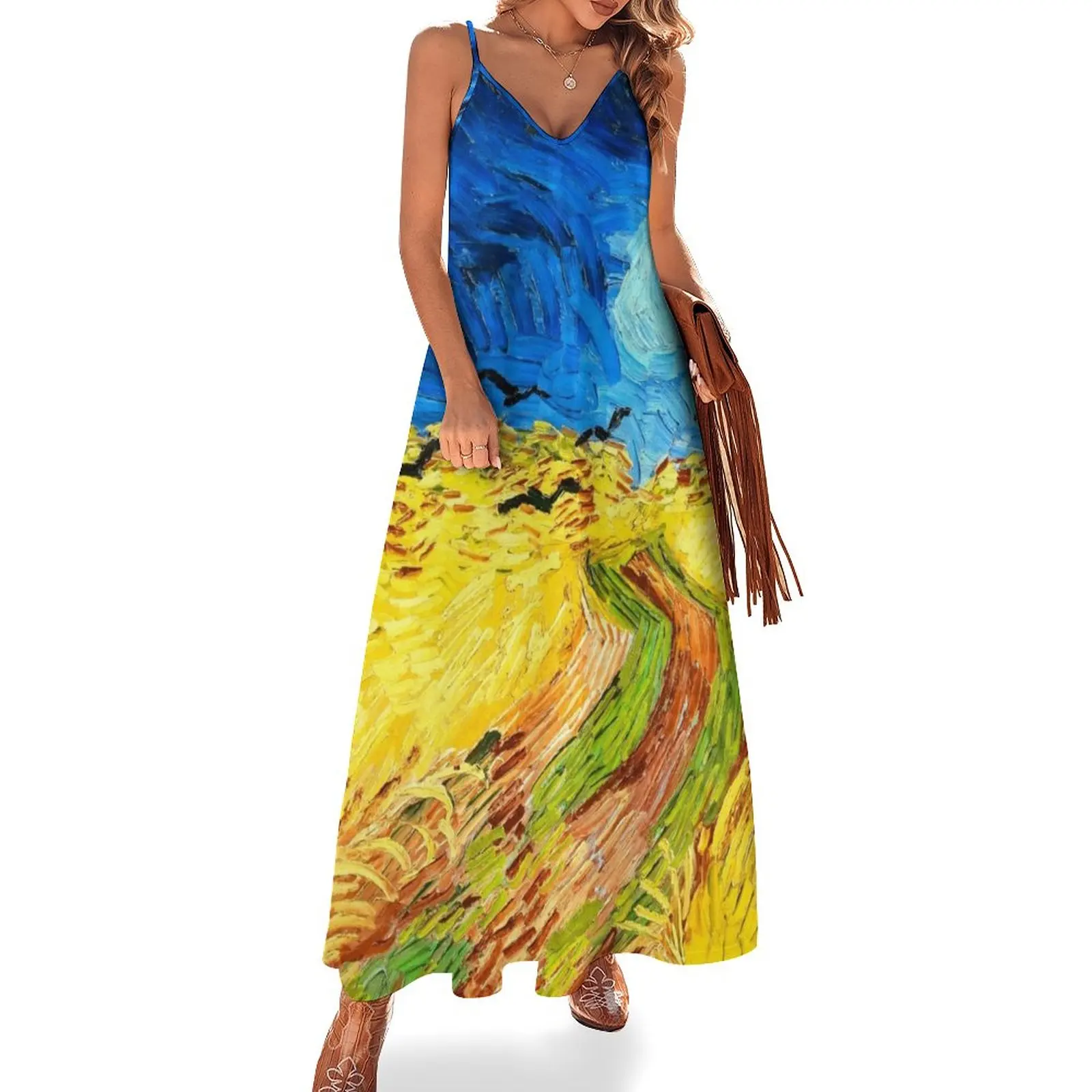 

Van Gogh Wheatfield with Crows Fine Art Sleeveless Dress women's luxury party dress dresses for women