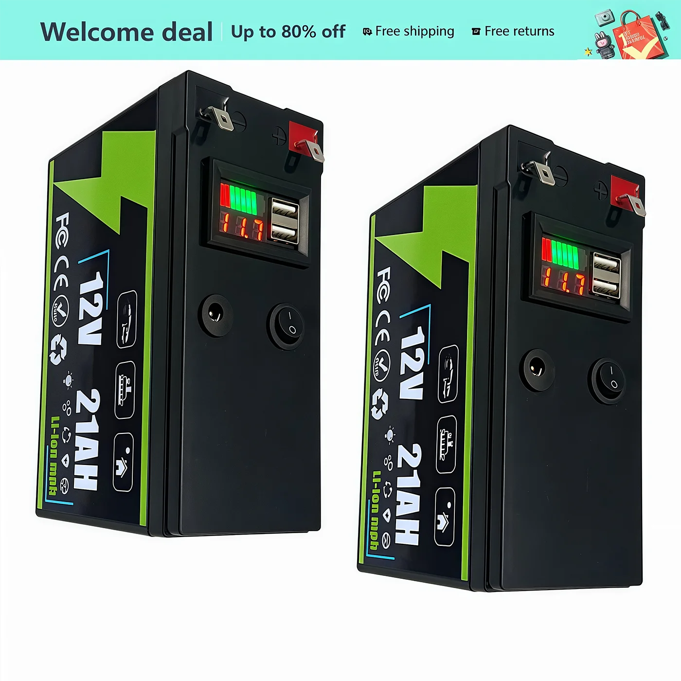 

New LiFePO4 12V 21Ah Battery DeepCycle Rechargeable Battery With 30A BMS For Solar Wind Power Marine Fish Finder Ride-on Toy