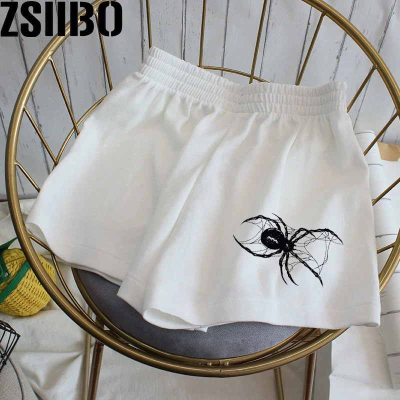 Spider print Y2k Loose Women's Shorts High Waist Star Fun Kitten Print Summer Harajuku Fashion Sports Sweatpants Beach Y2K
