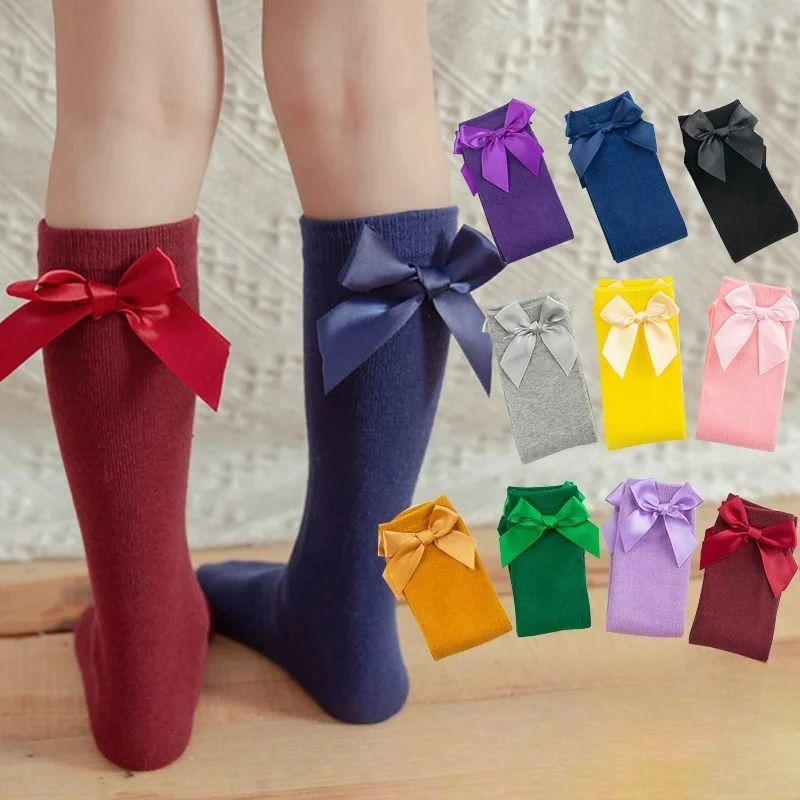 الفتيات الاطفال الجوارب الصلبة مجموعات لطيف الأطفال القطن Bowknot الأبيض تخزين للفتيات جورب طويل أزياء الرقص