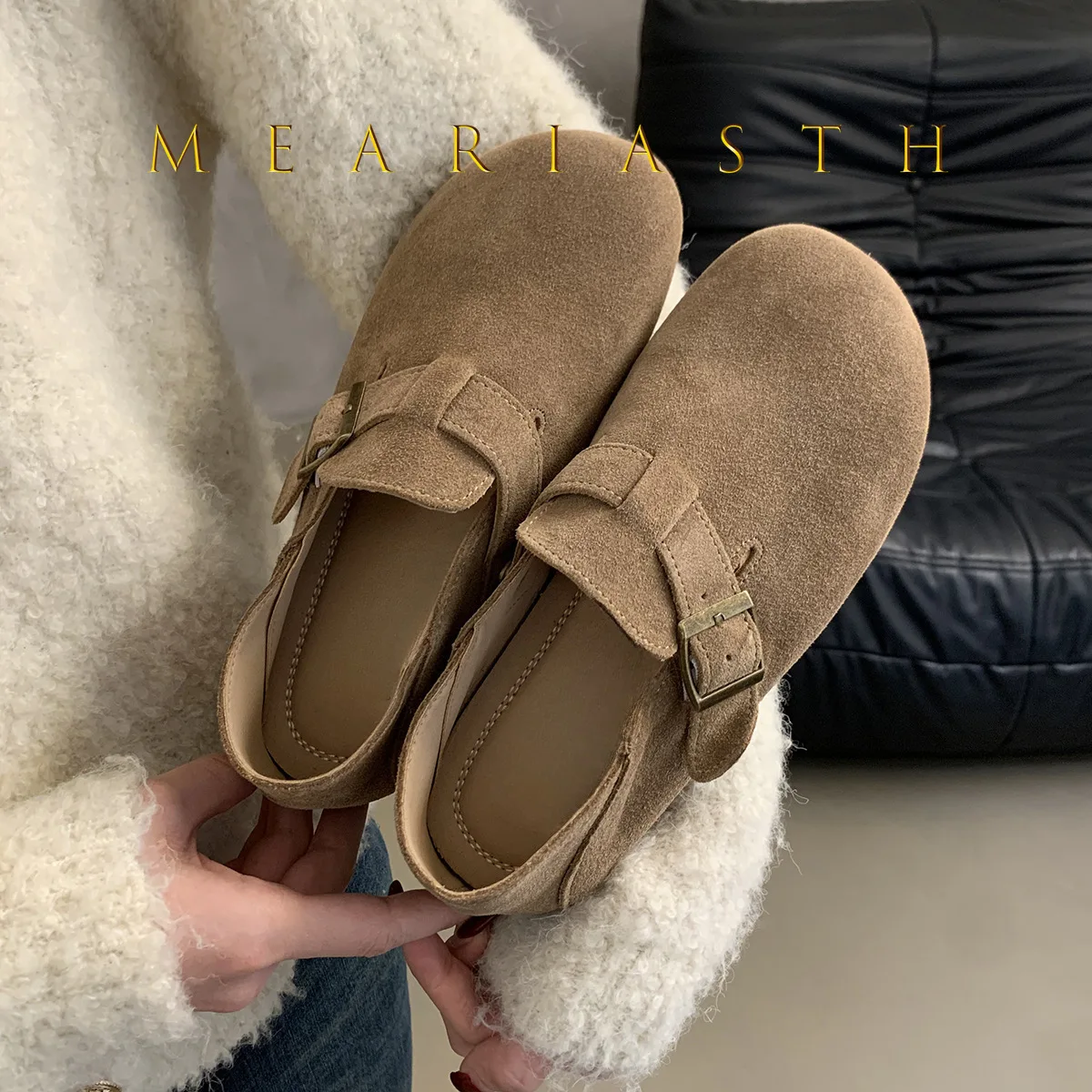 

suede leather Women's Flat Footbed Shoes Spring Autumn Soft Bottom Bean Bean Flat Bottom Single Shoes Fashionable Casual Loafers