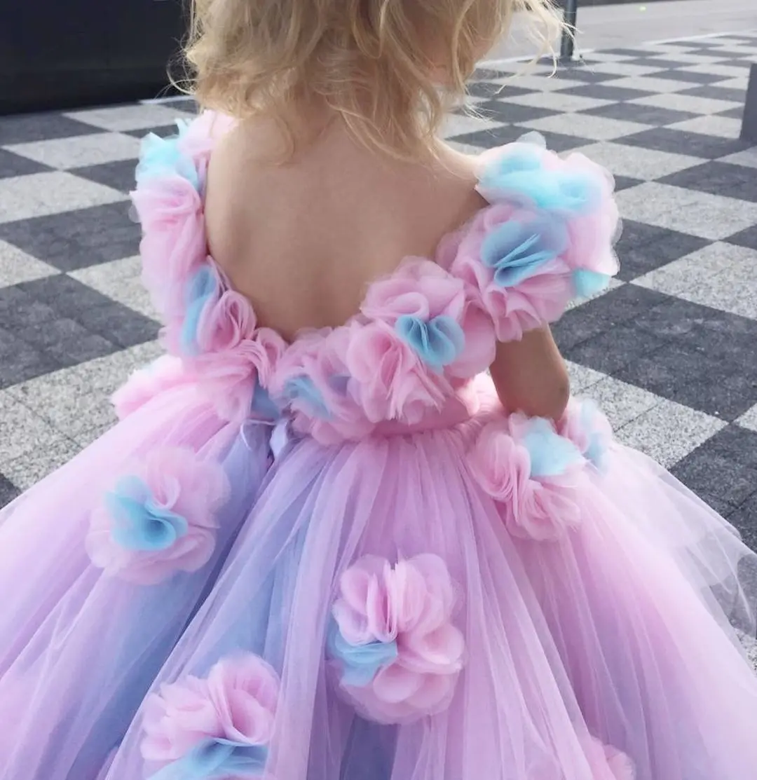 FATAPAESE-Disfraz de unicornio personalizado, vestido de flores para niña, traje de princesa para fiesta de boda, ropa de cumpleaños para niños pequeños de arcoíris