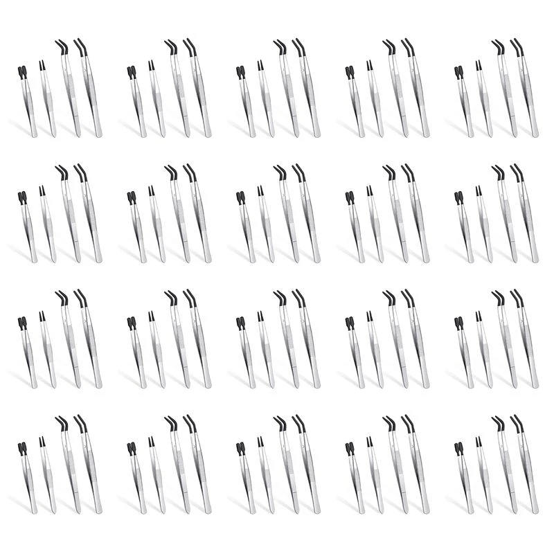 Beauty 80 Pieces Tweezers Set With Rubber Tips Tweezers PVC Coated Tweezers, Rubber Fine Point Tweezers Rubber Flat Tip Tweezer