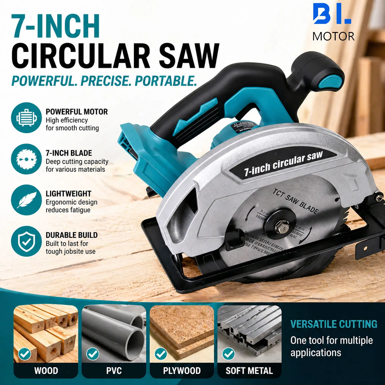 New 7Inch 185mm Brushless Electric Circular Saw Digital Display Cordless Woodworking Cutting Tool for Makita 18V Battery Pin view 3