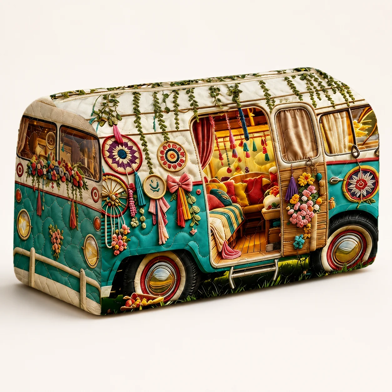 Cosmetic Bag Boho Camper Van Makeup Pouch Floral Printed Toiletry Organizer Travel Case Pencil Bag Storage Pouch