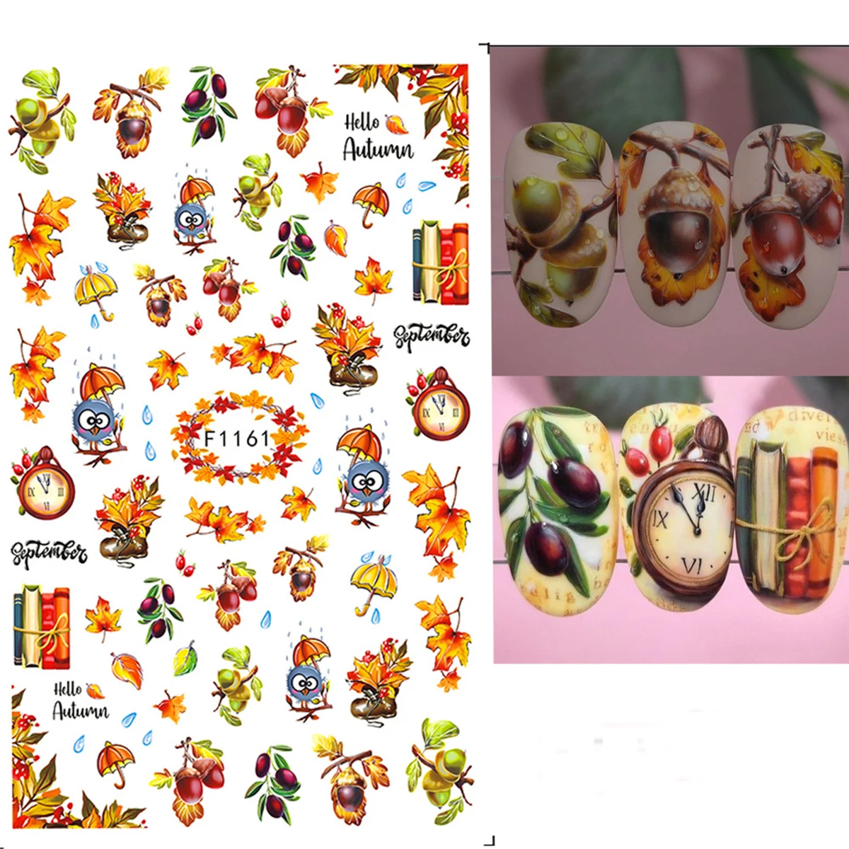 1-Sheet Autumn Winter Mushrooms 3d Self-adhesive Nail Stickers Nails Decals For Nails Tips Decorations