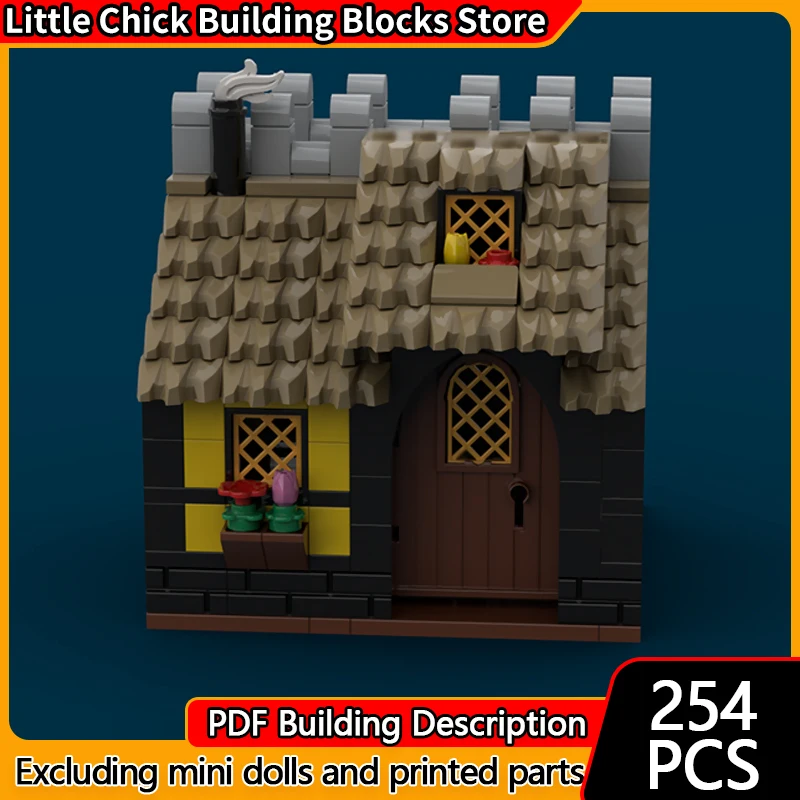 

Средневековый замок, модель MOC, строительные кирпичи, деревня, небольшой дом, модульная технология, детские праздничные подарки, сборные игрушки, костюм