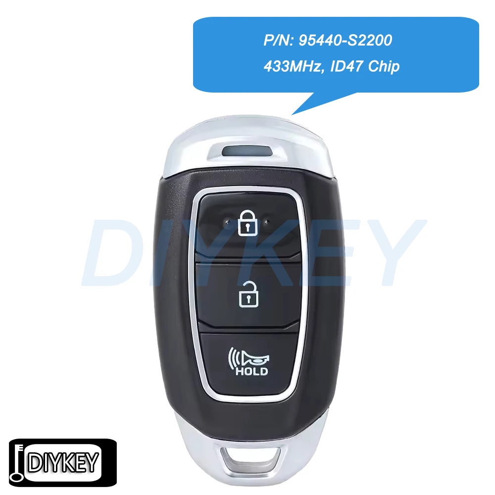 

3-кнопочный смарт-брелок с дистанционным управлением, чип ID47 433 МГц для Hyundai Santa Fe 2019 2020 2021 2022 Артикул: 95440-S2200 FCC ID: TQ8-FOB-4F30