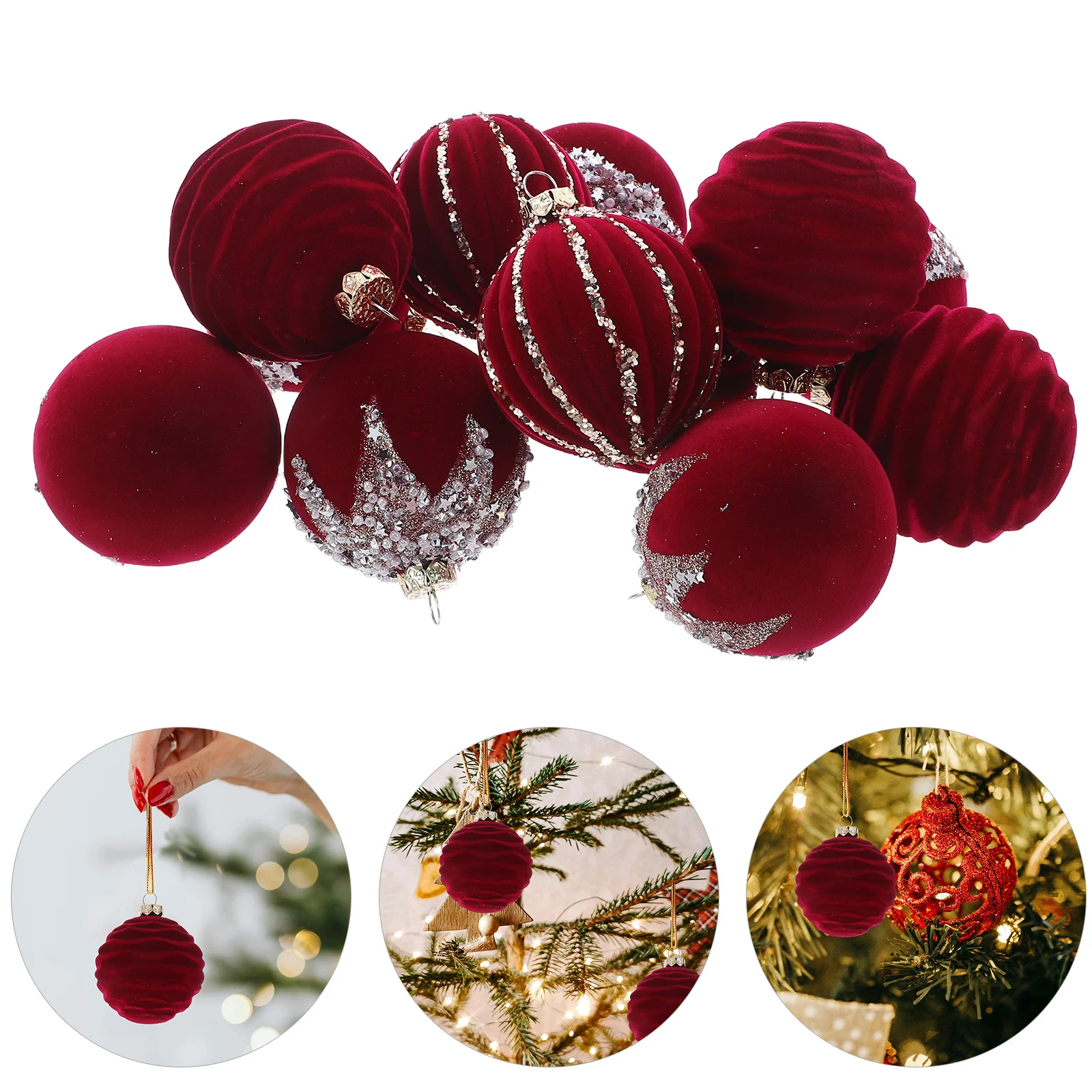 

16Pcs Christmas Tree Ornaments Red Flocked Shatterproof Balls for Festive Home Decoration Christmas Ball Ornament