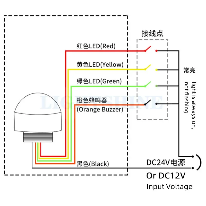 Luz Led de señal hemisférica integrada de tres colores, equipo de máquina herramienta, lámpara de alarma de advertencia, 12v, resistente al agua, 24v, D50mm, M30