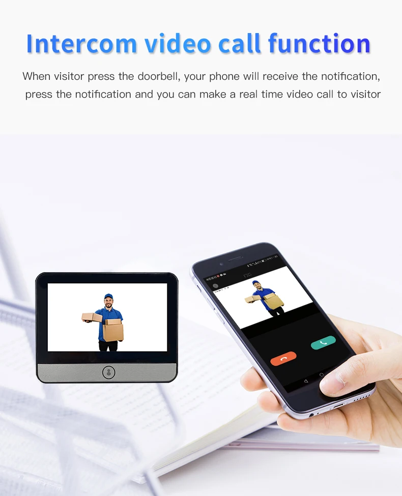 Intercomunicador de videovigilancia para el hogar, sistema de intercomunicación inteligente con WIFI, HD, WIFI, protección de seguridad, recordatorio de visitante, despertador bidireccional