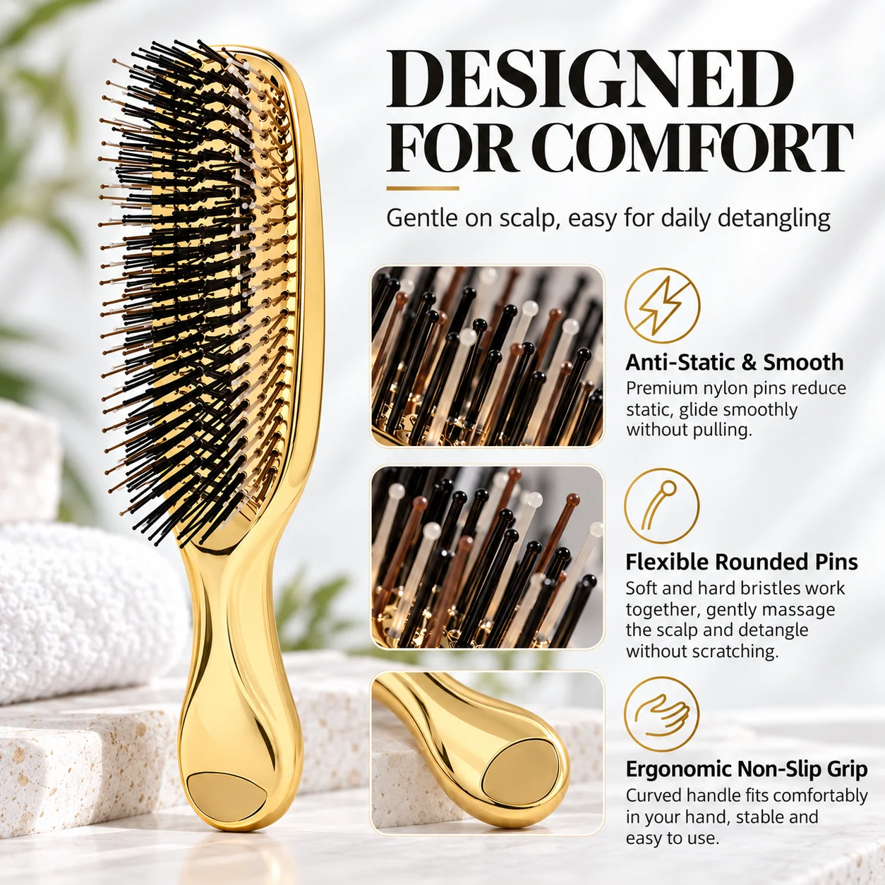 Massage Comb Fine Air Cushion Comb with Electroplated Crafted Wet And Dry Hair Comb Cleansing Massage Scalp Upscale Luxury Style