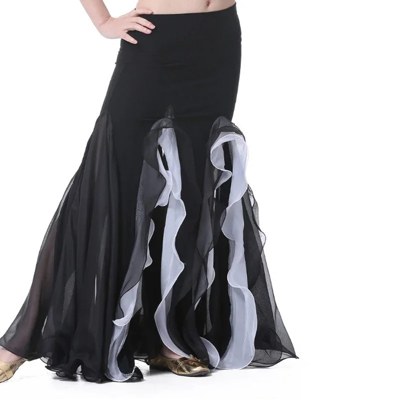 

Юбка для танца живота, костюм для женщин и девочек, юбка для танца живота с двойным разрезом, одежда для выступлений, вечерние юбки для восточных танцев, 10 цветов