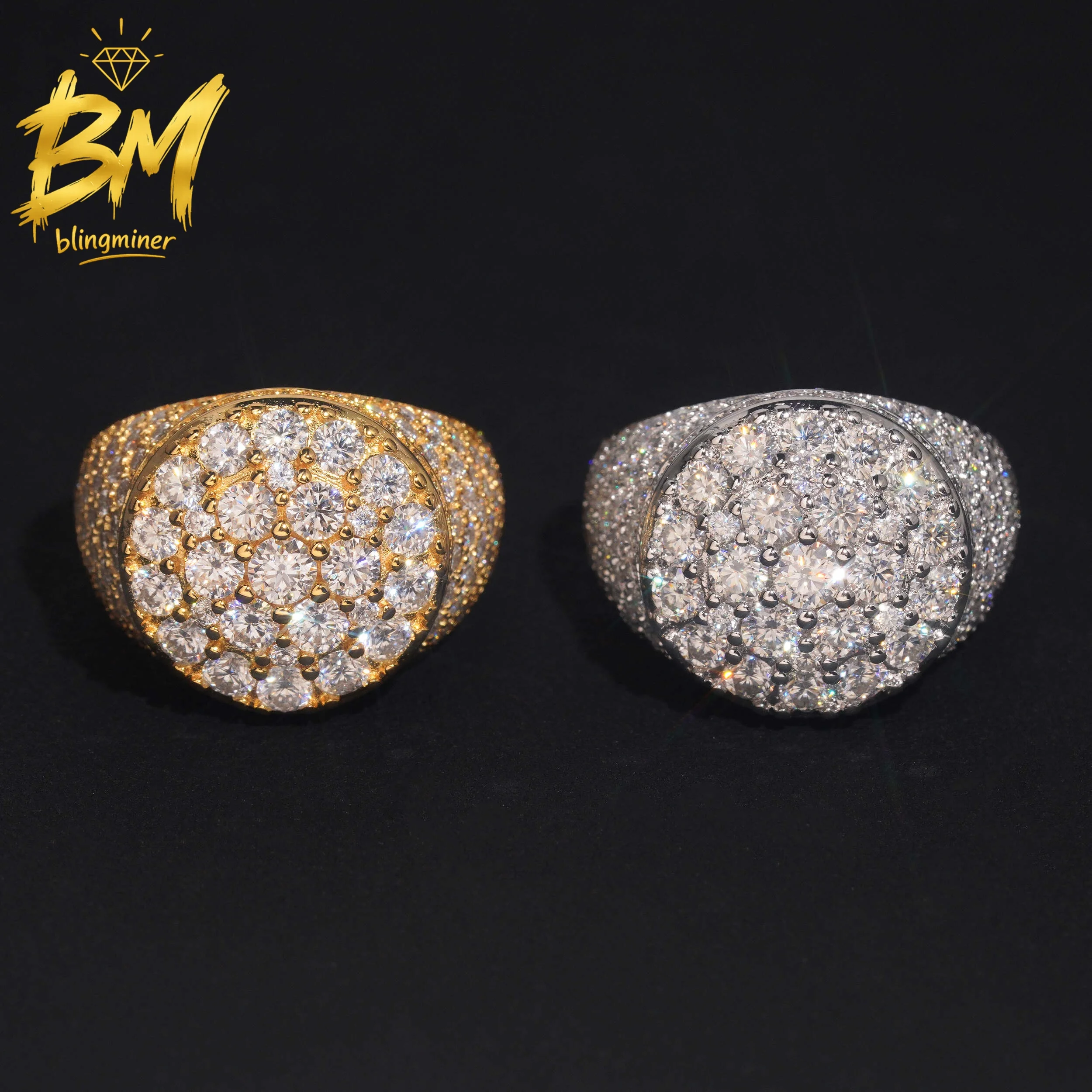 Blingminer Round VVS Moissanite Rings For Men Women S925 Silver Iced Out Finger Jewelry Pass Diamonds Tester GRA Free Shipping