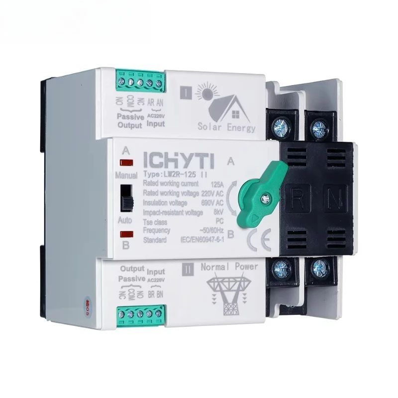 Automatyczny przełącznik zasilania (ATS) LW2R-100 do inwerterów solarnych - AC 220V, 63A, 100A, 125A (2P, 3P, 4P)