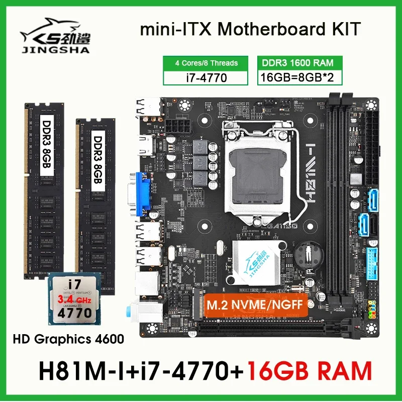 H81 mini itx Motherboard processor and memory kit core i7 4770 CPU 16GB ddr3 PC RAM placa mae lga 1150 motherboard combo Set kit