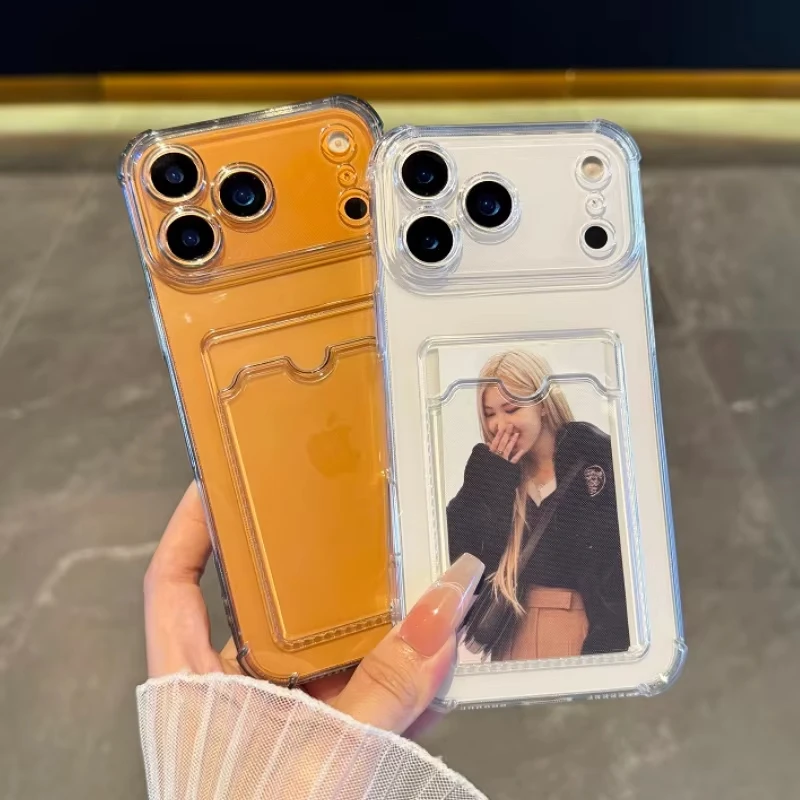Soft TPU Card Holder Phone Case For iPhone 17 Pro Max 16 13 11 15 14 12 Air 16E XR X Xs 7 8 Plus Shockproof Funda Cover Bumper