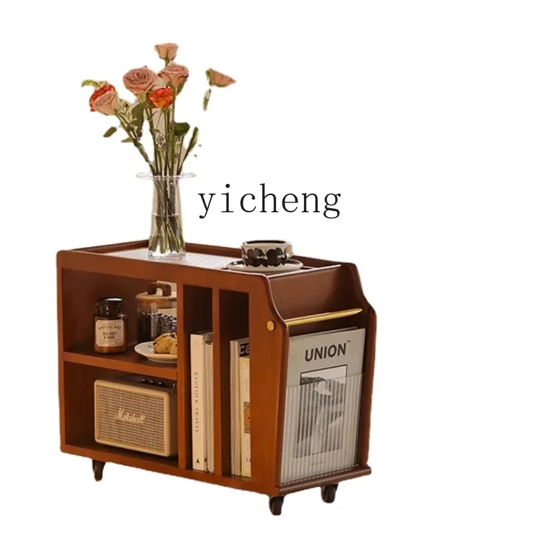 

X4 Trolley Sofa Side Table Mobile Small Apartment Living Room Storage Rack Solid Wood Retro Domestic