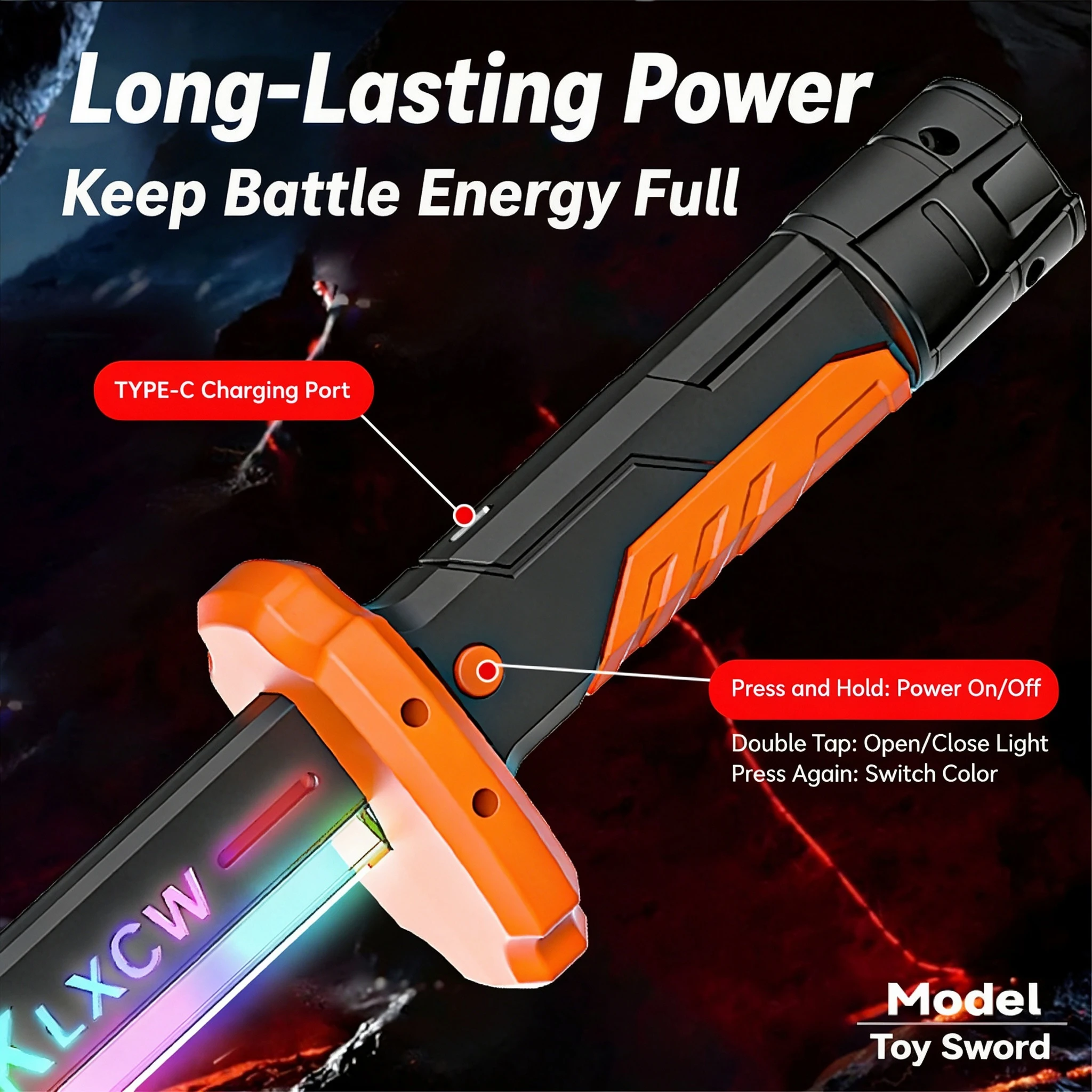 Spark Blade Colorful Cool Hair Light Sword Character COS Toy with 2-in-1 Light Children's Laser Sword Toy
