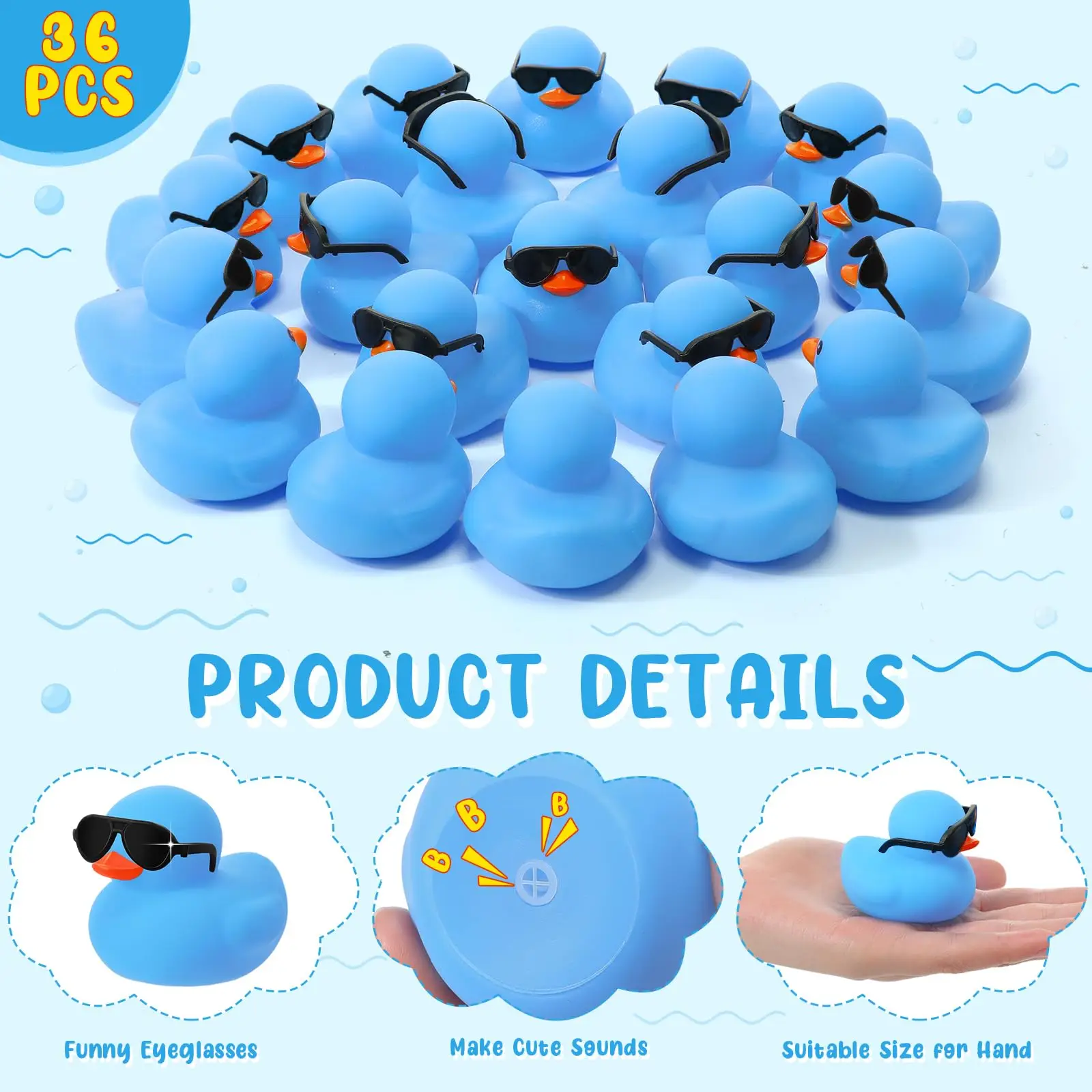 Juego de Mini patos de goma con gafas de sol, juguetes de patos de goma chirriantes, lindos Duckies flotantes para cumpleaños, 6, 12, 24, 36 piezas