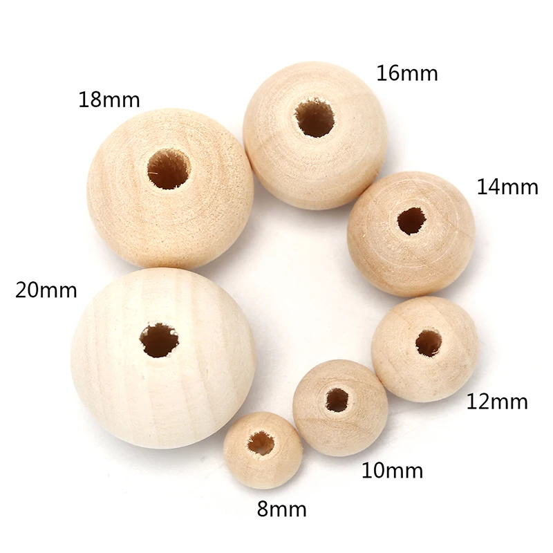 Round Wood Spacer Bead Natural Unpainted Wooden Ball Beads DIY Craft Jewelry