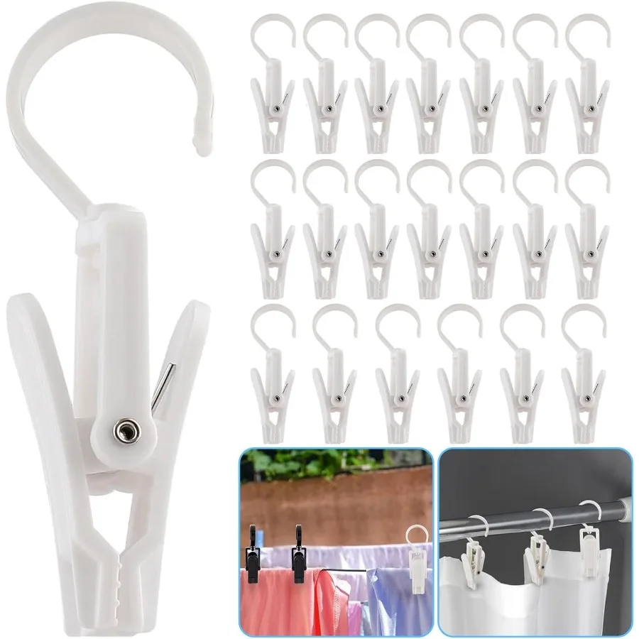 

20pcs Laundry Hooks with Clips Super Strong Plastic Home Travel Swivel Hanging Hanger Closet Organizer Clamps Socks Boot Bras T